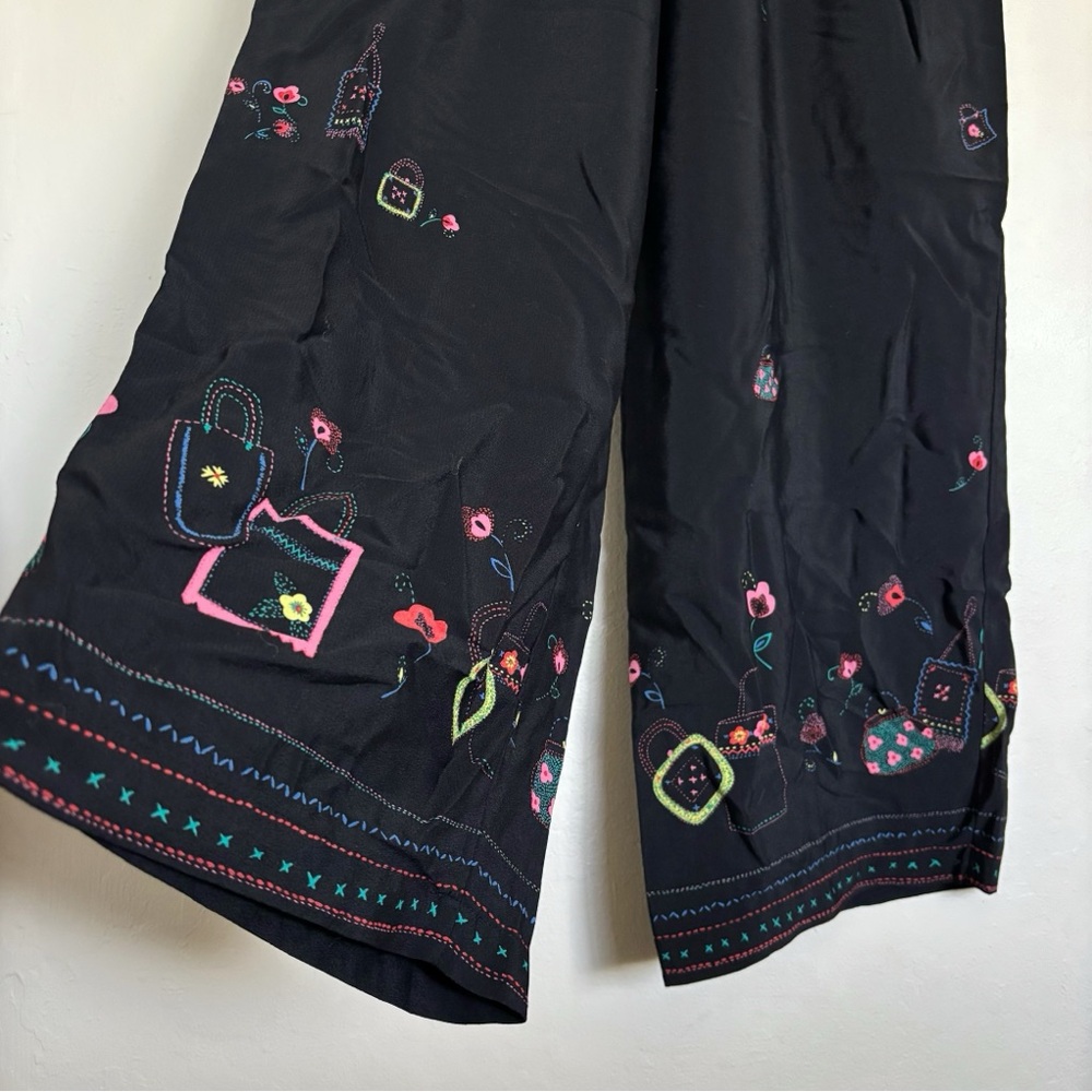 Hot Cotton by Marc Ware Spring Theme Black Wide Leg Pants Size Large Palazzo - Picture 4 of 11